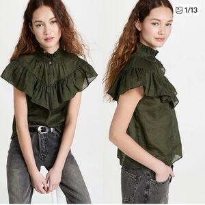Frame Denim Olive Ruffled Blouse